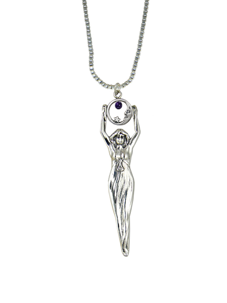 Sterling Silver Moon Goddess Pendant With Iolite